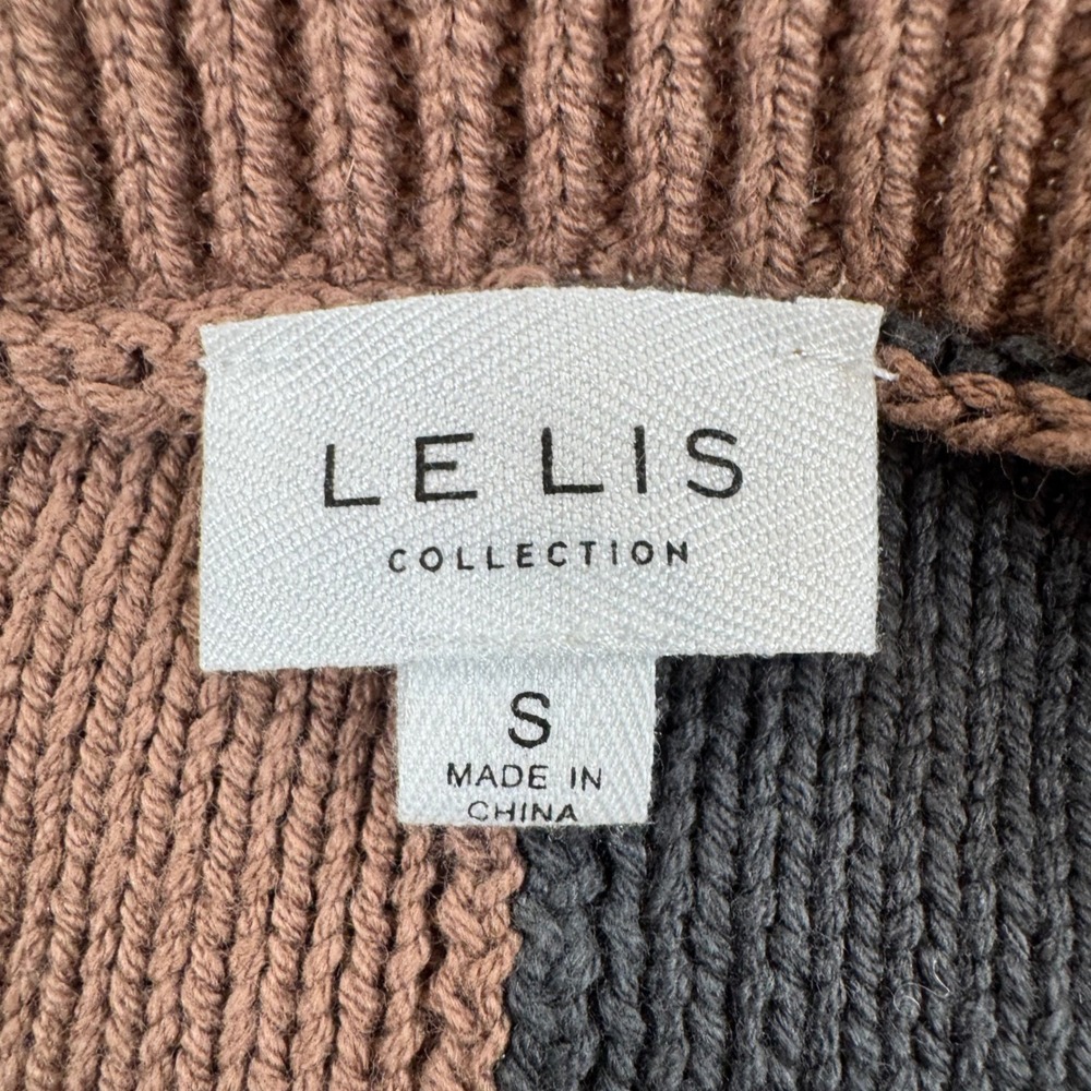 Le Lis Collection Womens Striped Cropped Sweater Brown Grey Colorblock S IWT1677 - Picture 5 of 7